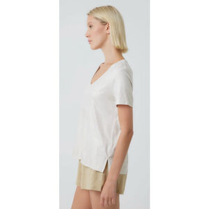 NWT Majestic Filatures Metallic V-Neck Short Sleeve Tee S Blanc